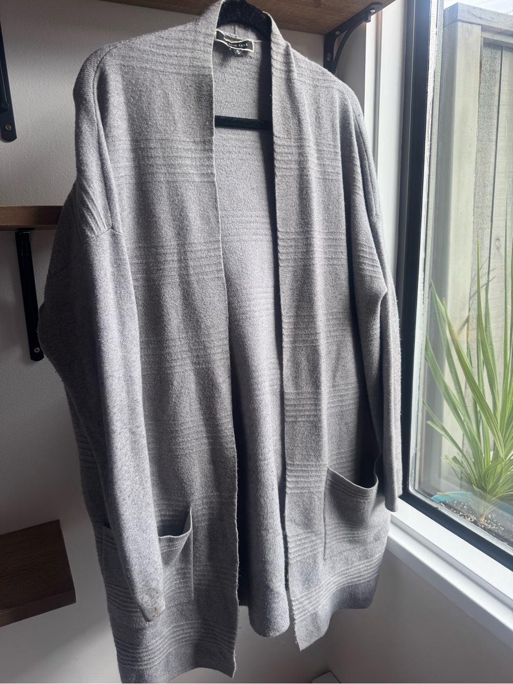 Gray Open-Front Knit Cardigan Sweater